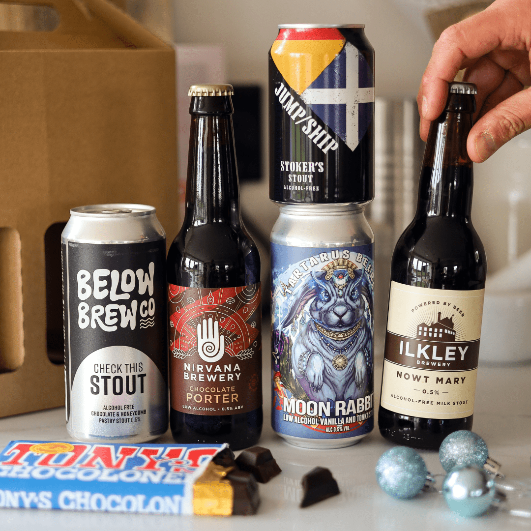 5 Bottle Alcohol Free Dark Beer, Chocolate Bar & Gift Box