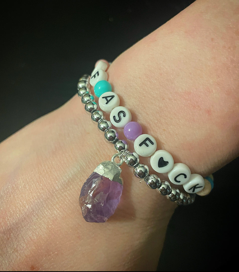 Amethyst Raw Crystal Charm Bracelet - Sober Stone