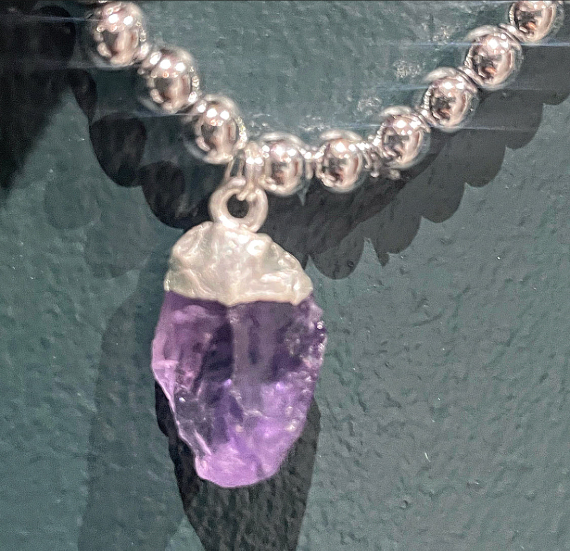 Amethyst Raw Crystal Charm Bracelet - Sober Stone