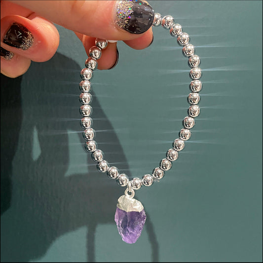 Amethyst Raw Crystal Charm Bracelet - Sober Stone