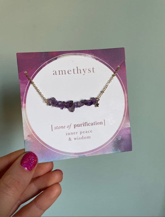 Amethyst Natural Raw Stone Necklace - Stone of Purification
