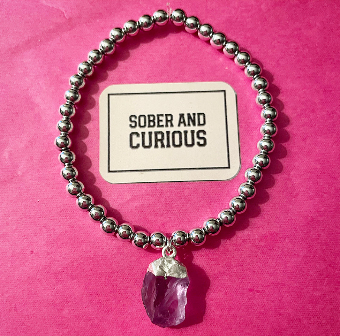 Amethyst Raw Crystal Charm Bracelet - Sober Stone