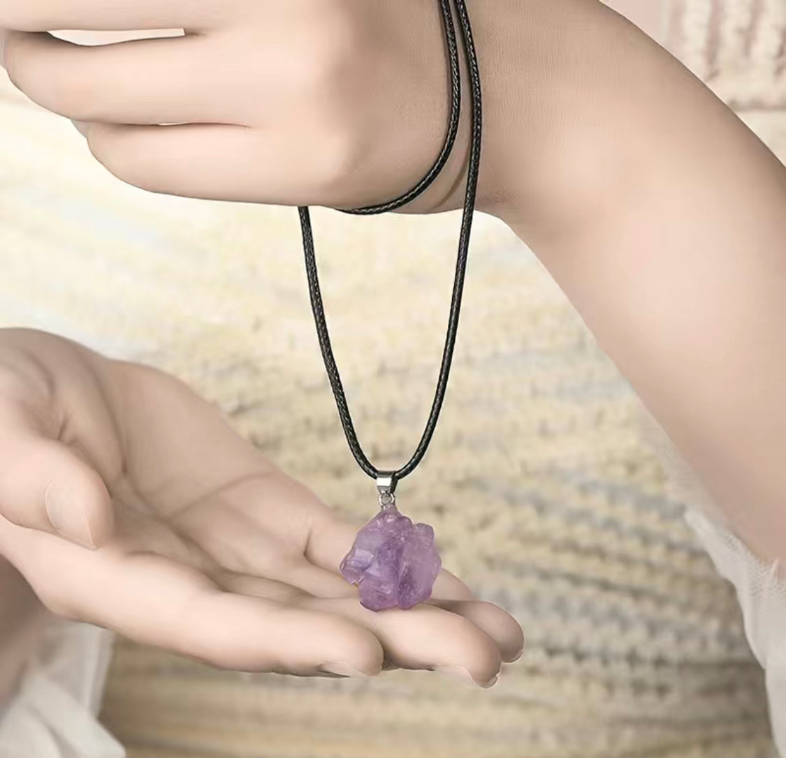 Amethyst Raw Crystal Charm Necklace - Sober Stone