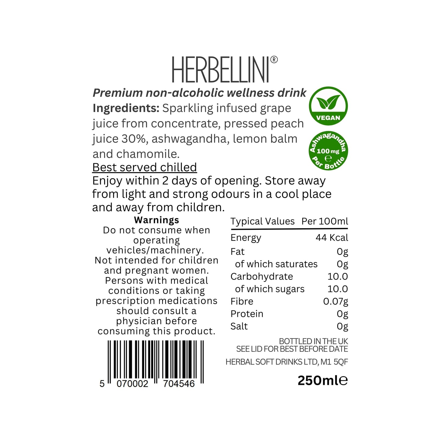 Herbellini Alcohol Free Bellini - 250ml