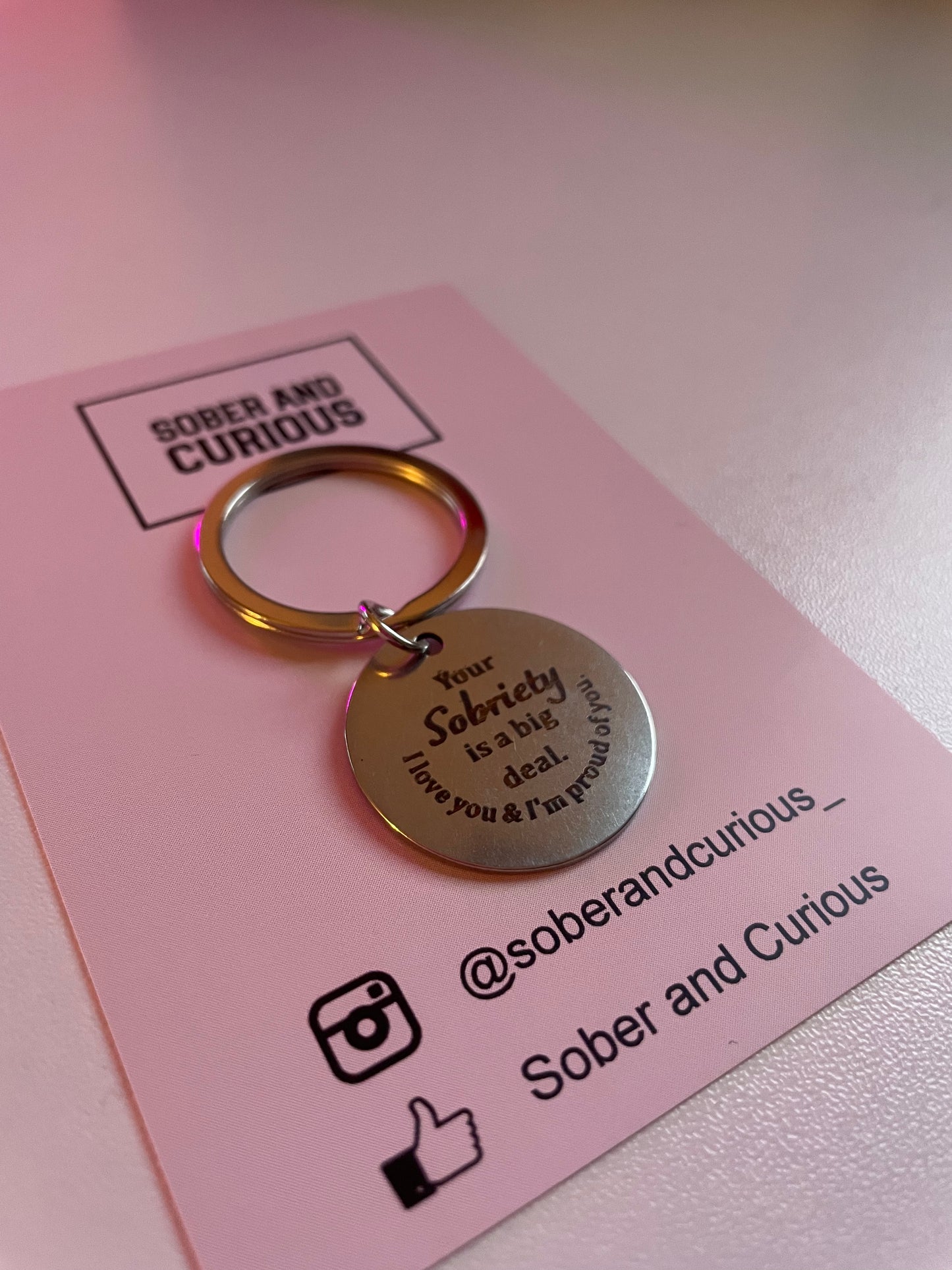 Sobriety Token Gift Keyring - Stainless Steel