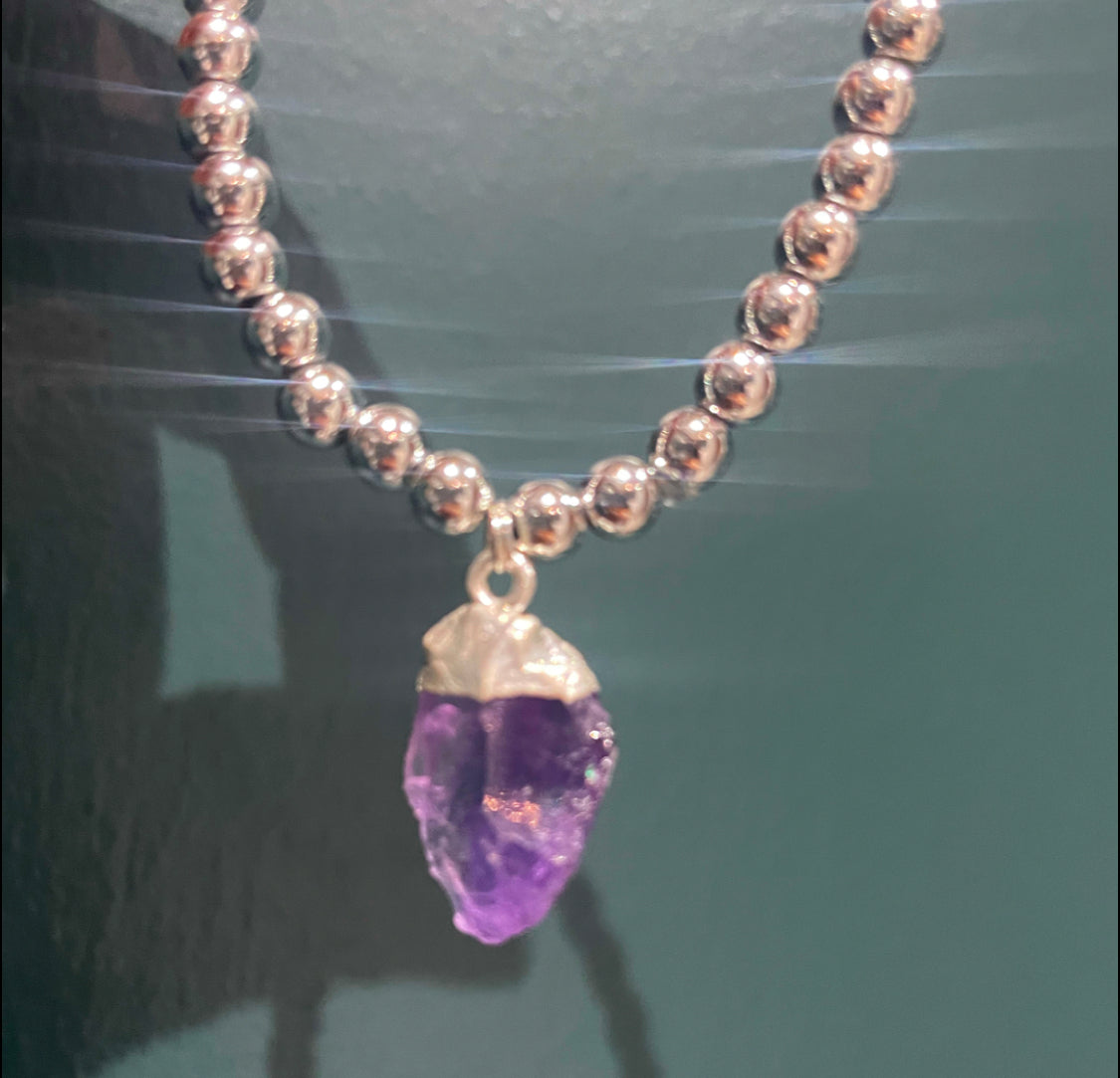 Amethyst Raw Crystal Charm Necklace - Sober Stone