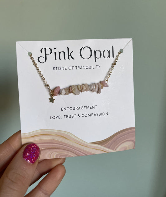 Pink Opal Natural Raw Stone Necklace - Stone of Tranquility