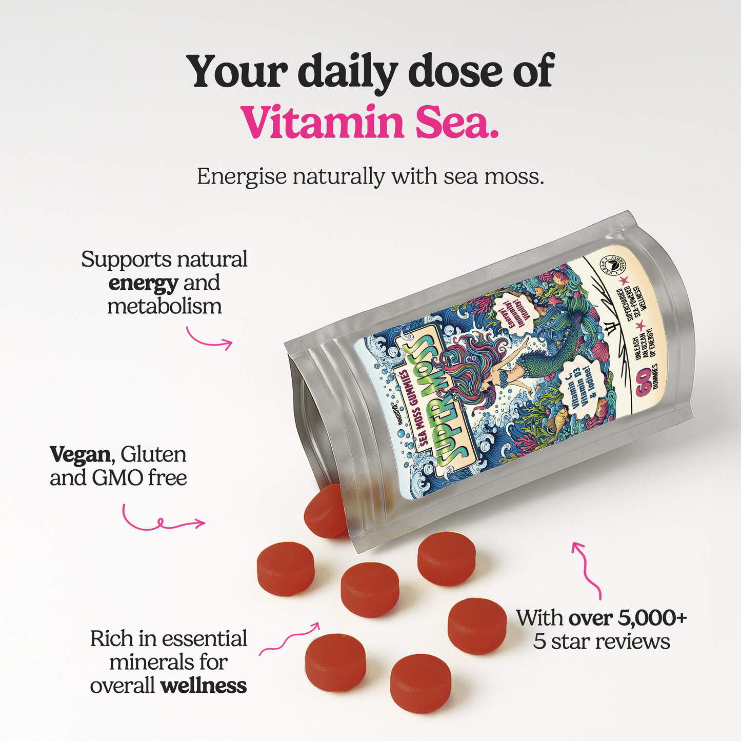 SuperMoss Sea Moss Gummies | Apple Flavour | 10 Gummies | Sea-Powered Energy, Immunity & Vitality