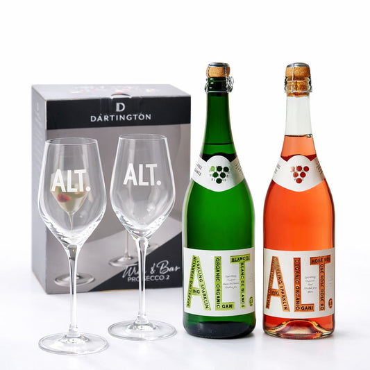 ALT. Organic - Alcohol Free Wine Duo with Dartington Glasses Gift Set