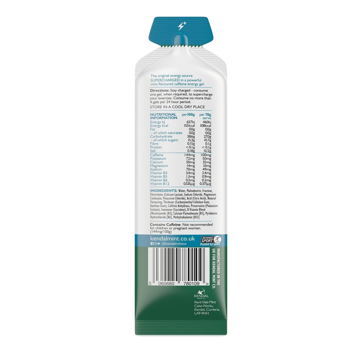 KMC NRG GEL+ Mint Caffeine Energy Gel 70g